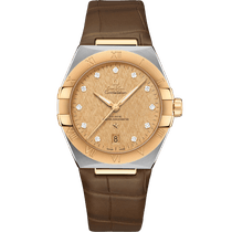 星座<span class="nowrap">系列</span> 39毫米, 精钢-黄色18 k金表壳 搭配 皮表带 - 13123392058001