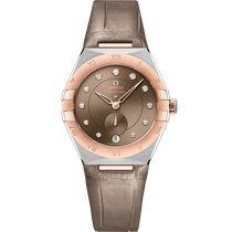 星座<span class="nowrap">系列</span> 34毫米, 精钢-Sedna™ 18k金表壳 搭配 皮表带 - 13123342063001